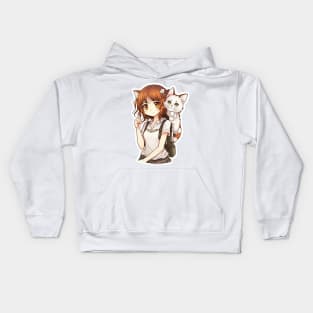 Neko girl with cat anime manga Kids Hoodie